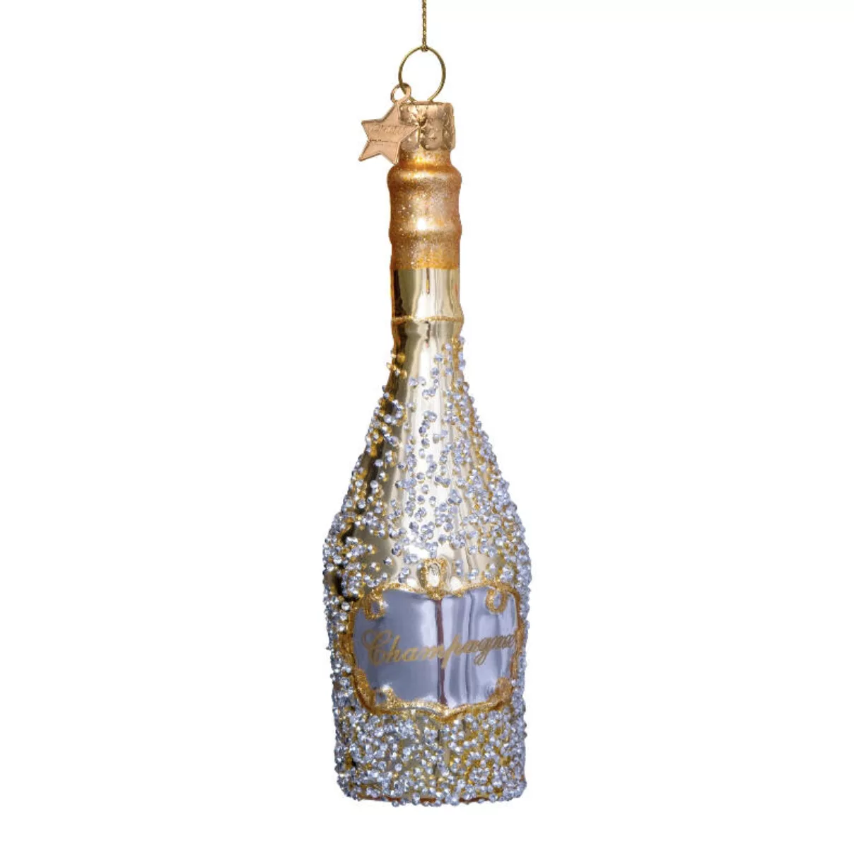 Ornament gold champagne bottle w/diamonds – Image 1