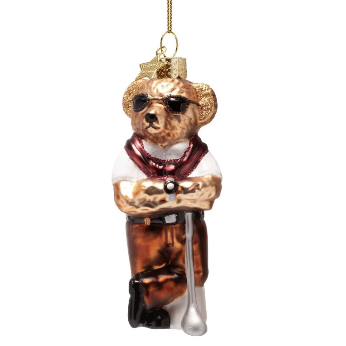Ornament glass bear in golf clothes – Image 1