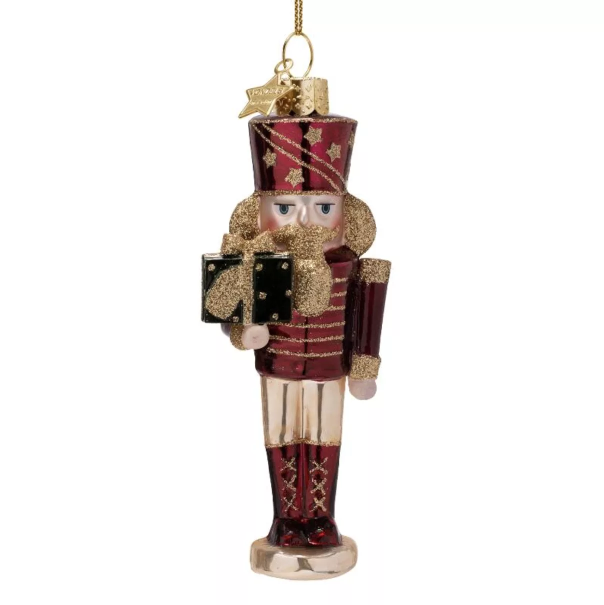 Ornament glass burgundy nutcracker – Image 1